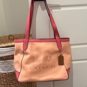 Coach Peach Tote with Pink Trim